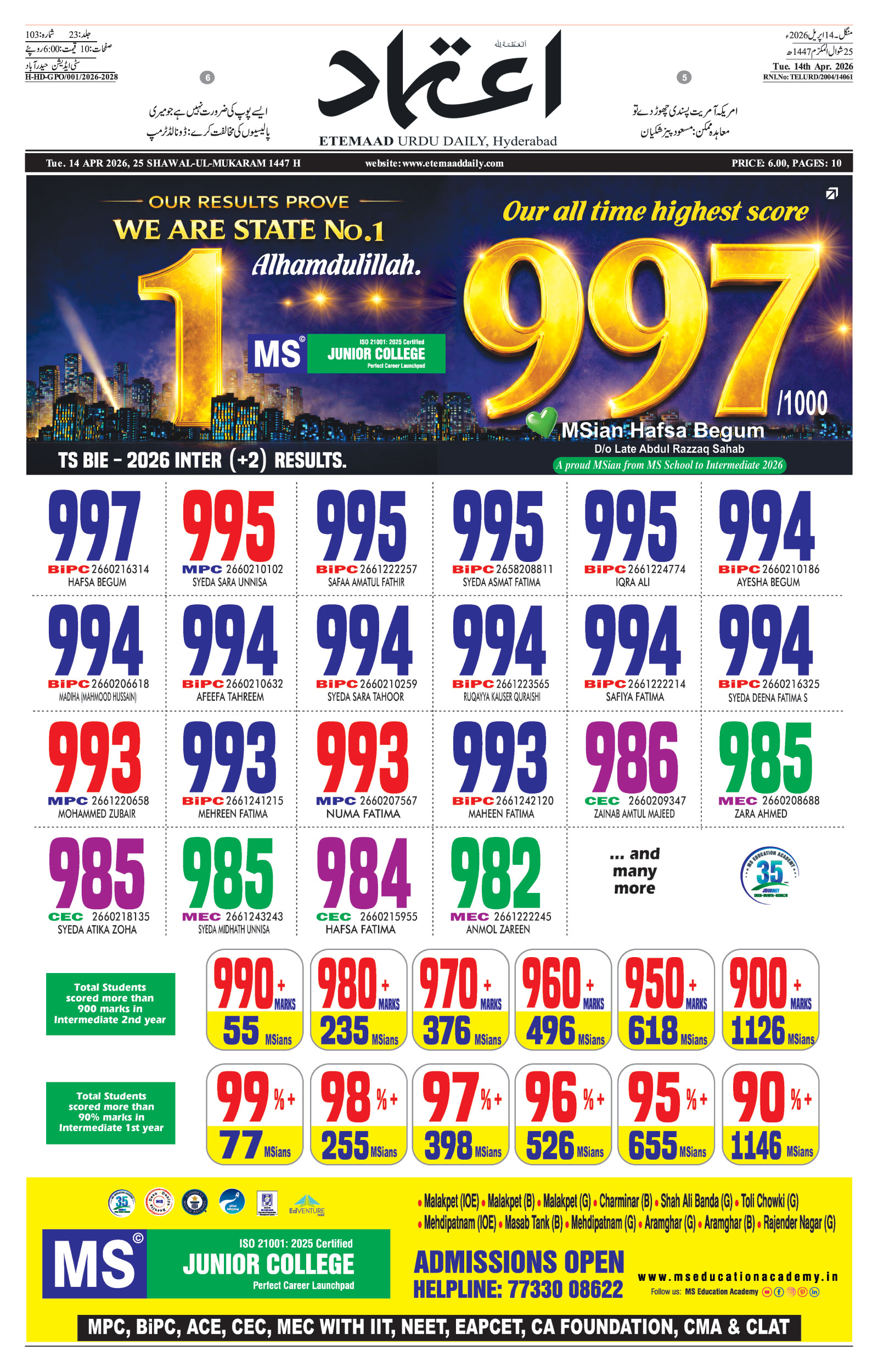 etemaad urdu daily newspaper